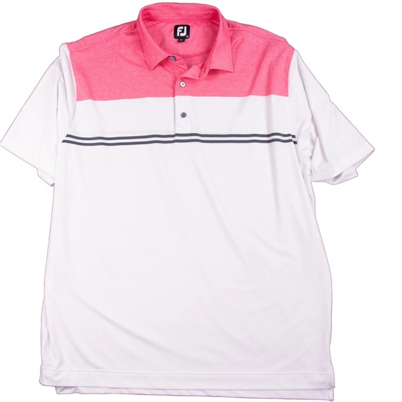 FootJoy Prodry Mens 2XL White Pink Golf Polo Shirt Polyester‎ Spandex - Picture 1 of 13